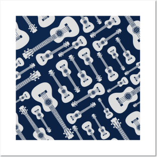 Ukulele Seamless Pattern Dark Theme Posters and Art